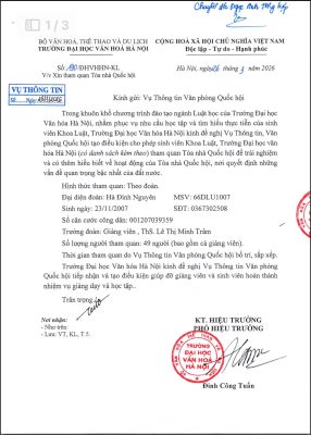 Sinh viên khoa Luật HUC - kết nối lý thuyết và thực tiễn tại cơ quan quyền lực Nhà nước cao nhất. 68 cvan